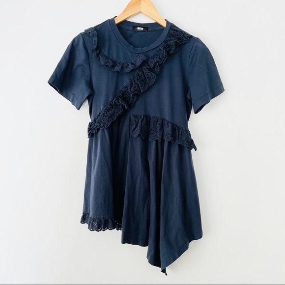 Goen. J Disconnect Eyelet Ruffle Top in Navy Blue - Picture 4 of 9